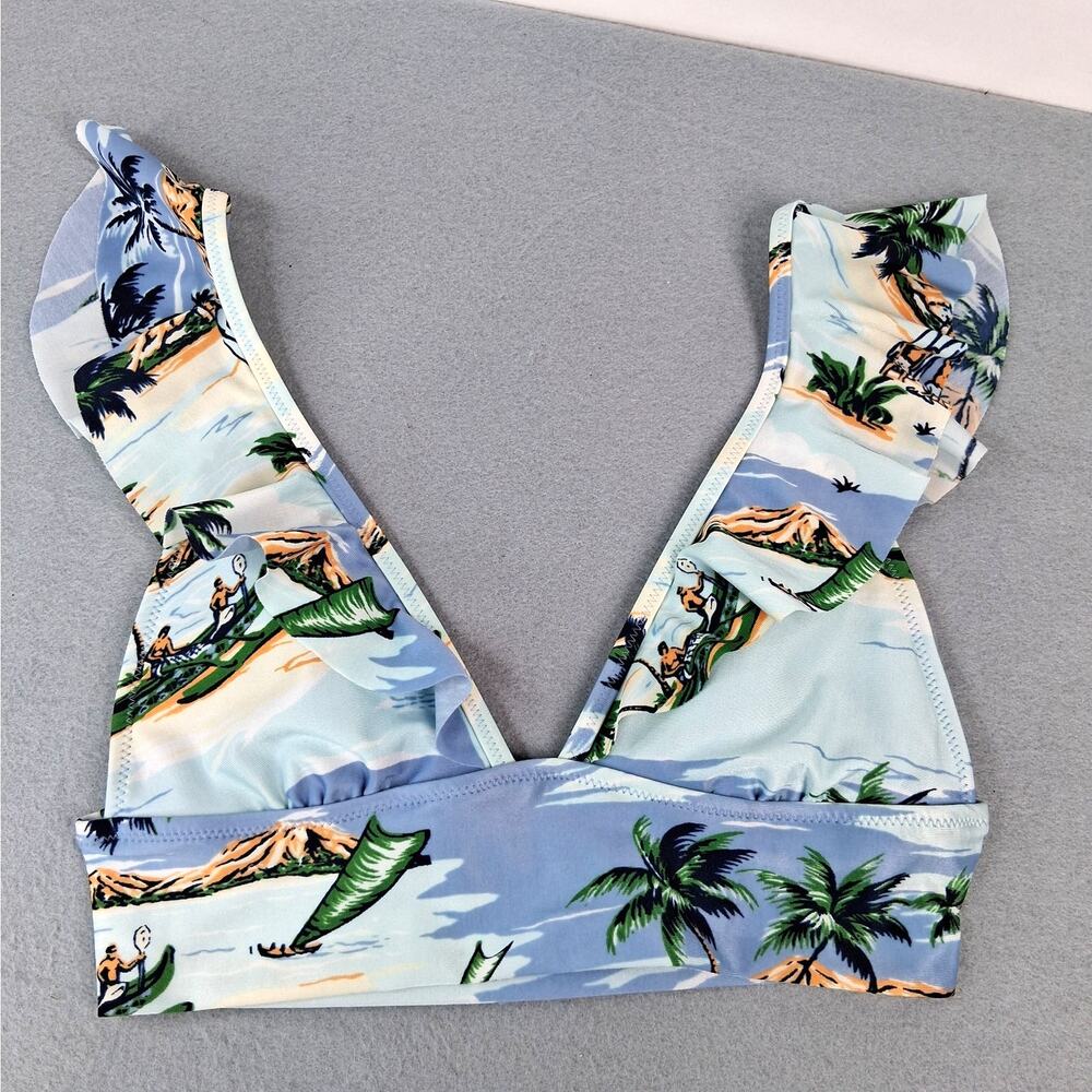 Aerie Ruffled Triangle Bikini Top Women's X-Small Blue‎ Tropical Adjustable
